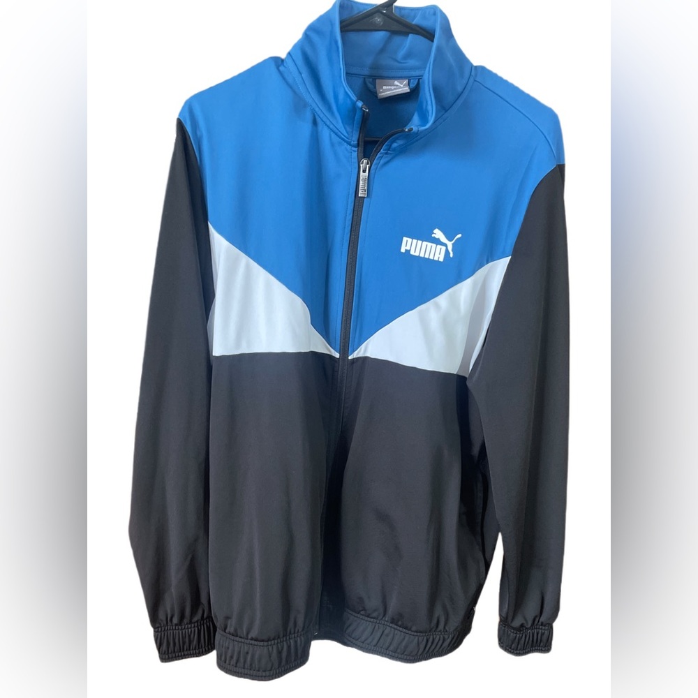 Puma Blue and Black Windbreaker with Geometric Design NWOT